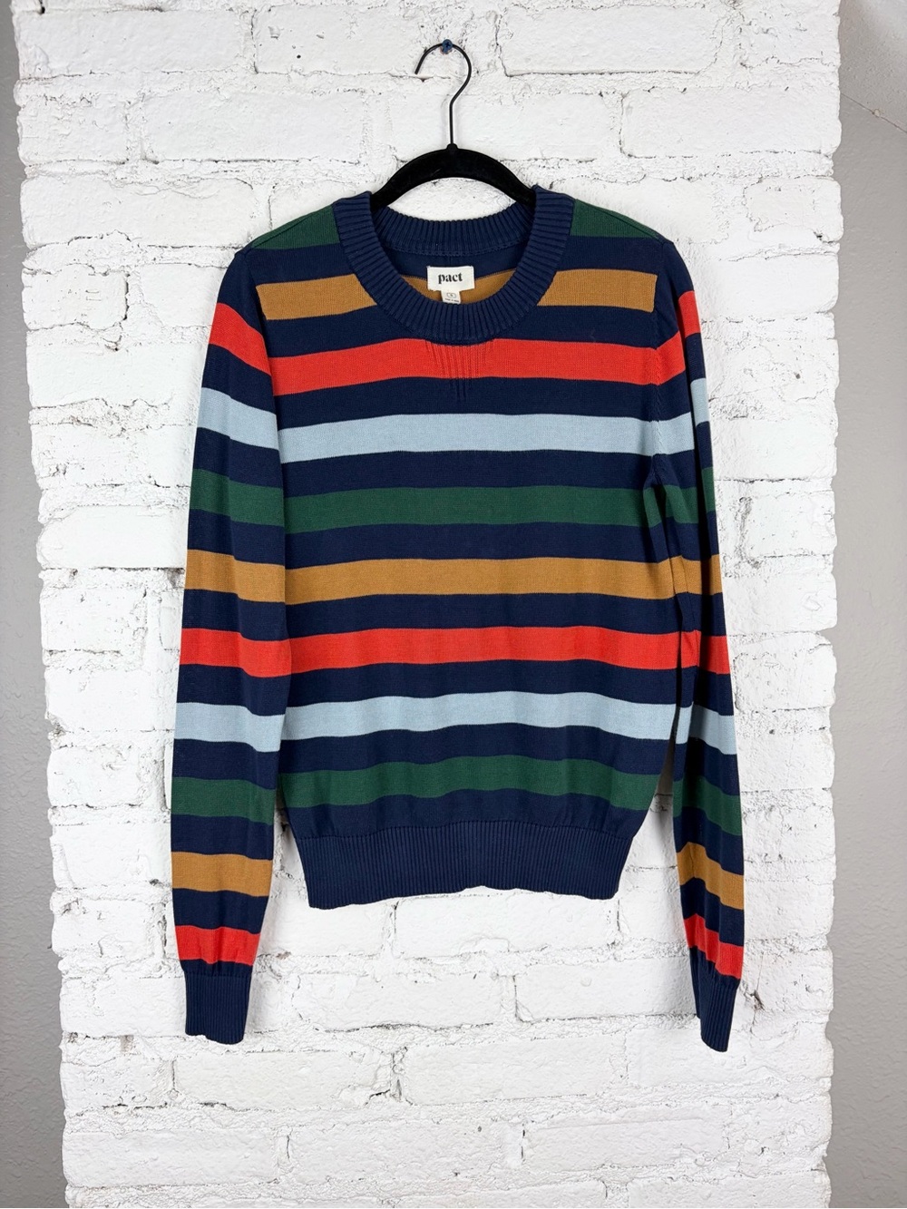 Pact Cabin Striped Sweater Colorblock Organic Cotton Crew Small